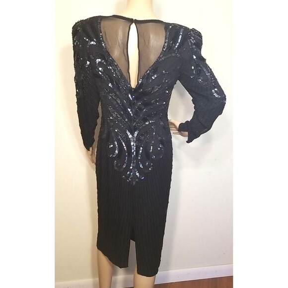 Vintage 80s  A.J. Bari Beaded Sequins Silk Dress Size 8 Beautiful - Picture 6 of 12